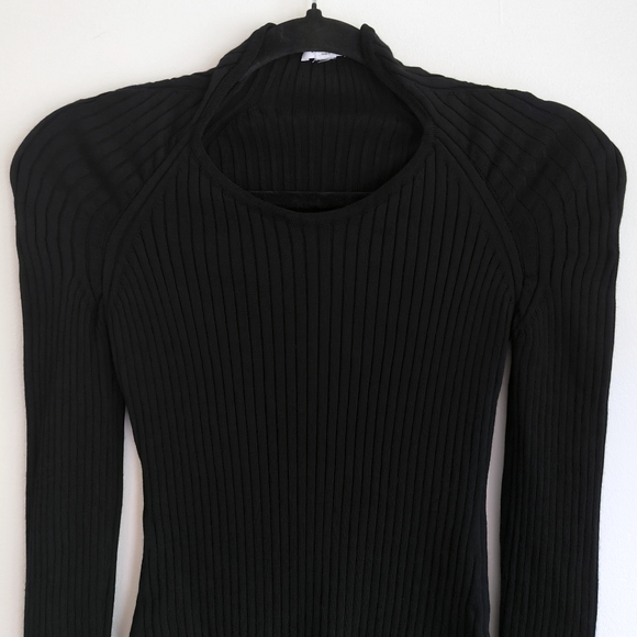 Alaia long sleeve wool blend ribbed knit bodysuit in black - Picture 3 of 12